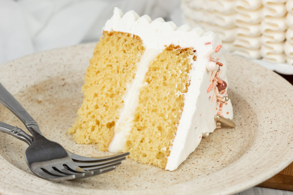 delicious piece of the yellow cake recipe with cream cheese filling